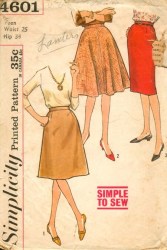 4601 SIMPLICITY 1962 TEEN SIMPLE TO SEW FLARE - SLIM SKIRT PATTERN 24" WAIST